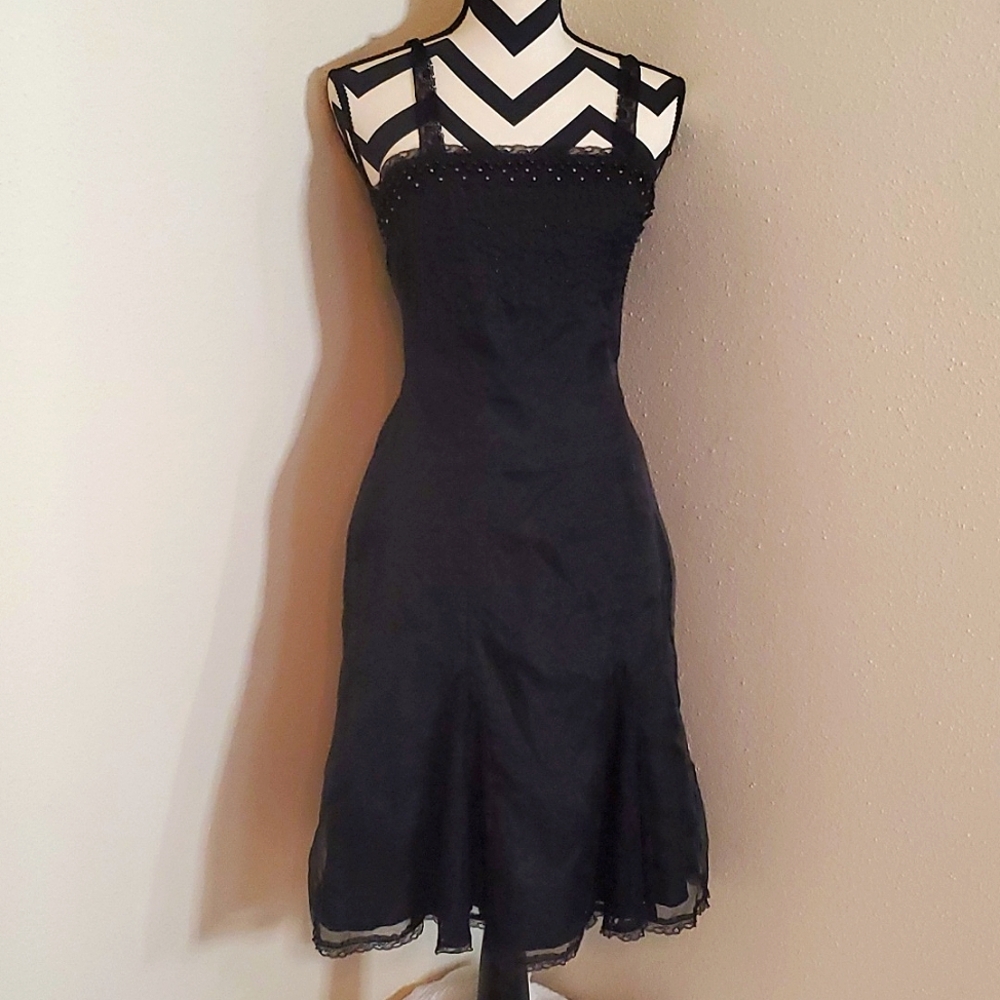 Vintage Betsey Johnson Beaded Tulle mermaid hem black dress 4